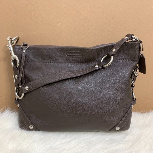 COACH Dark Brown Pebbled Leather CARLY Hobo Shoulder Bag F15251 - Picture 2 of 16